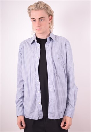 LACOSTE MENS VINTAGE SHIRT LARGE BLUE CHECK 90S