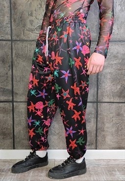 Sea life joggers Ocean print pants baggy overalls black red