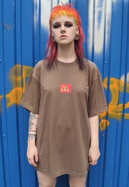 Fast food t-shirt cactus tee slogan print top in brown