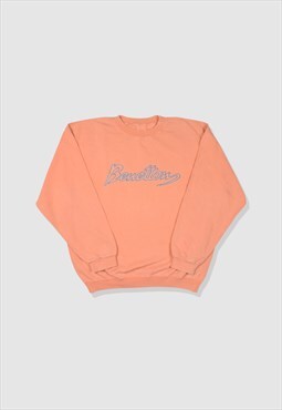 Vintage Benetton Embroidered Logo Sweatshirt in Peach Orange