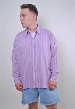 AZTEC PRINT PURPLE STRIPED LONG SLEEVE SHIRT, SIZE L