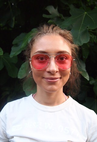 PINK LENS AVIATOR SUNGLASSES