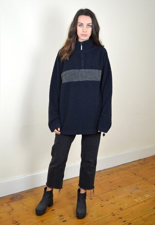 90S VINTAGE DARK NAVY & GREY 1/4 ZIP FLEECE
