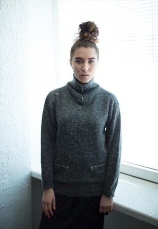 VINTAGE 90'S MINIMAL GREY TURTLE NECK JUMPER