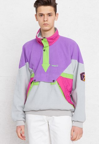 VINTAGE GREY PURPLE PINK BAILO FLEECE PULLOVER SWEATSHIRT
