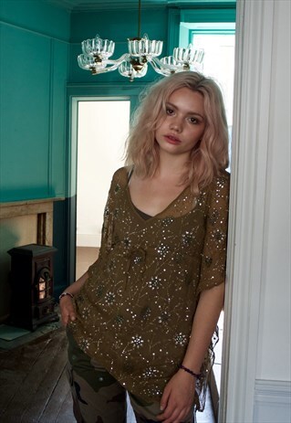 HAND SEQUINNED, SILK, IBIZA, KAFTAN TOP