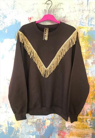 OVERSIZED CHOCOLATE SWEAT WITH GOLD TASSELS
