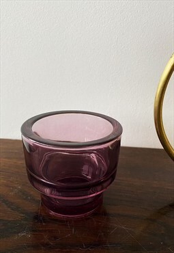 Vintage glass Mid century burgundy candle holder