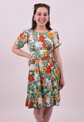 VINTAGE 70'S CUTE FLOWER PRINT MIDI DRESS SIZE 6 TO 8