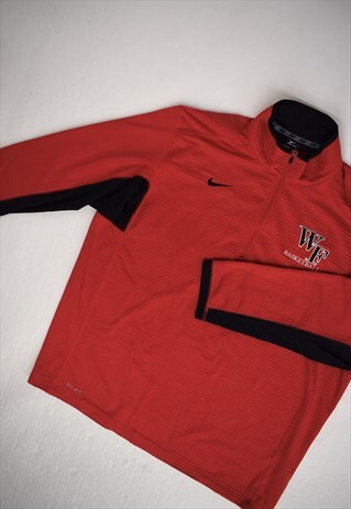 VINTAGE 90S NIKE RED 'WF BASKETBALL' 3/4 ZIP SWEATSHIRT