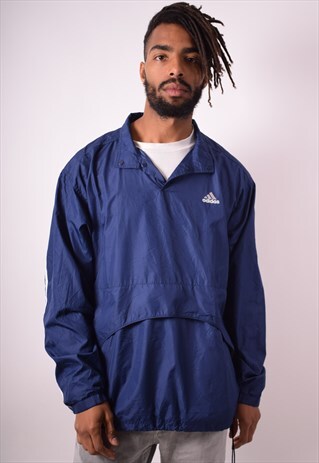 ADIDAS MENS VINTAGE PULLOVER TRACKSUIT TOP LARGE BLUE 90S