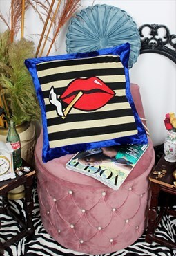 LE SMOKING Statement Velvet Cushion with red lips