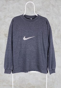 Vintage Nike Grey Sweatshirt Embroidered Big Swoosh Small