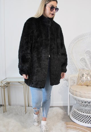 VINTAGE COAT FAUX FUR BLACK