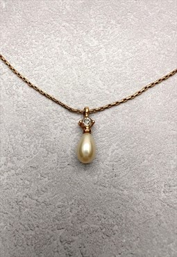 Christian Dior Necklace Gold Pearl Authentic Crystal Chain 