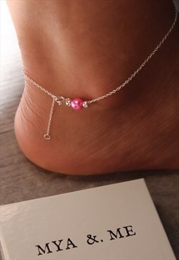 Mya Anklet 925 Sterling Silver in Hot Pink