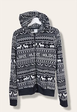 Vintage Christmas Cardigan Hoodie in Black M