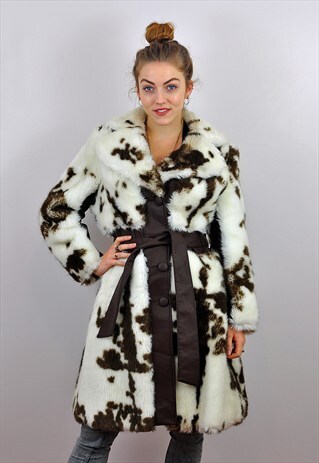 VINTAGE 1990'S ANIMAL PRINT FAUX FUR COAT