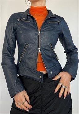 Vintage Y2k Jacket Leather Double Zip 90s Biker Streetwear