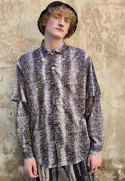 Detachable snake print shirt 2 in 1 python top in brown grey