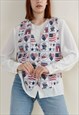 VINTAGE 80S FUNKY USA FLAG GRAPHIC PRINTED COTTON VEST M