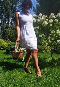 90s retro white cotton minimalist summer mini dress