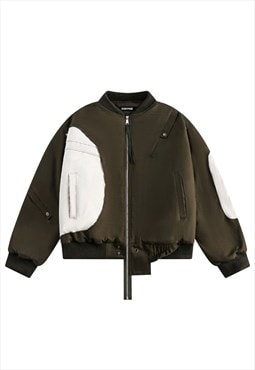 Utility MA1 jacket patchwork varsity gorpcore coat in brown 