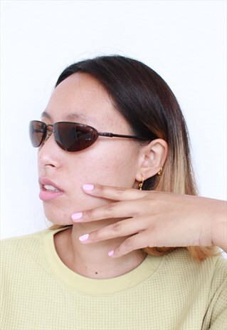 VINTAGE Y2K OVAL FRAME BROWN SUNGLASSES