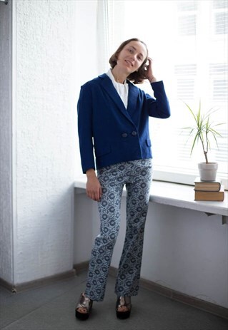 VINTAGE 60'S BLUE WOOL DOUBLE BREASTED HANDMADE JACKET