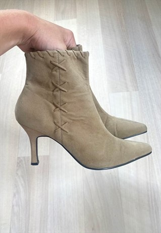 90's Beige Suede Mid Calf Boots