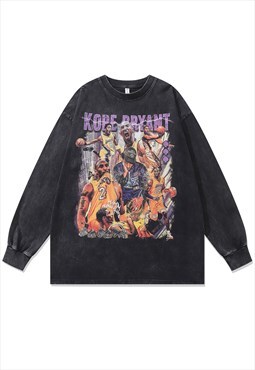 Vintage wash Kobe Bryant t-shirt long sleeve Lakers top grey
