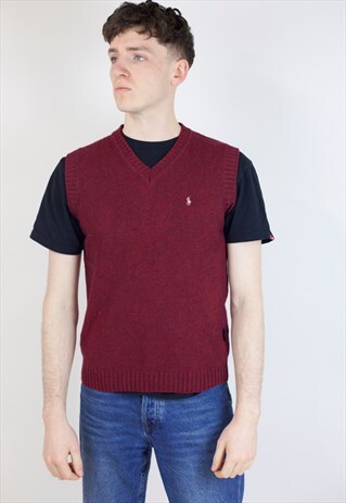 VINTAGE POLO BY RALPH LAUREN RED SLEEVELESS CARDIGAN