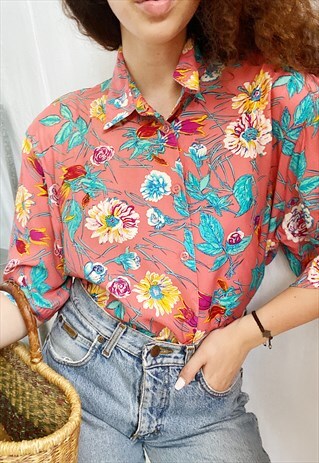 VINTAGE 80S BOTANICA FLORAL PRINT HAUTE BOHEME BLOUSE TOP
