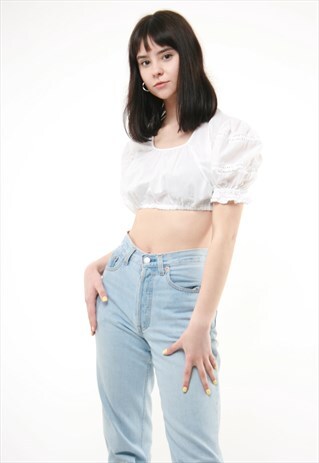 80S VINTAGE WHITE CROCHET CROP TOP 461