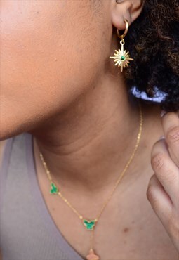Emerald Gold Starburst Earrings