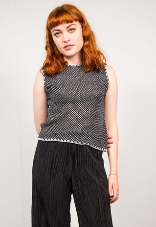 VINTAGE 70'S BLACK & WHITE GLITTERY CROSS HATCH VEST TOP