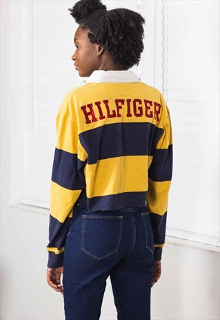 VINTAGE TOMMY HILFIGER CROP TOP REWORKED BIG LOGO S 10.1