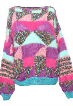 Vintage Hand Knitted Multi Colour Jumper - M
