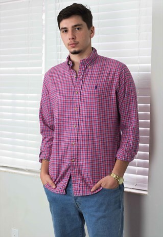 VINTAGE POLO RALPH LAUREN SHIRT LOGO FLANNEL 90S M 7.7