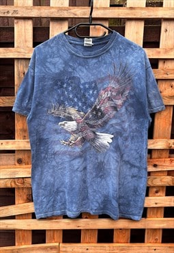 Retro Gildan USA eagle blue tie dye nature T-shirt medium 