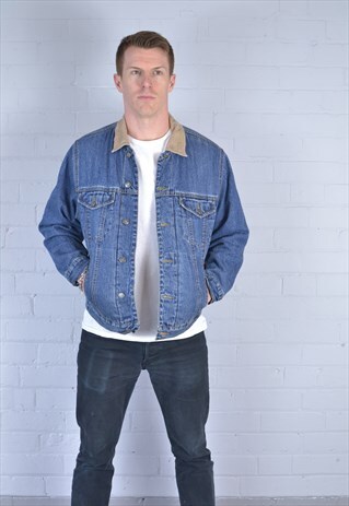 VINTAGE CORDUROY COLLARED QUILTED LINING DENIM JACKET