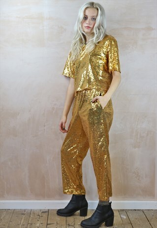 PURE GOLD SEQUIN CROP PEG PANTS & TOP CO-ORDINATES