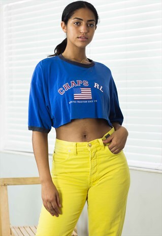 VINTAGE CHAPS RALPH LAUREN CROP TOP REWORKED LOGO 90S L 4.5