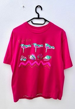 Vintage Jerzees pink Florida tourist T-shirt large crop