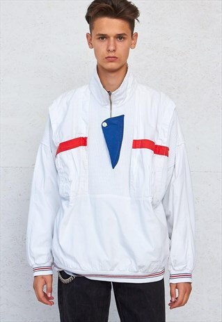 VINTAGE WHITE 1/4 ZIP WINDBREAKER PULLOVER JACKET