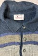 VINTAGE ABSTRACT KNITTED JUMPER 1/4 BUTTON PATTERNED SWEATER