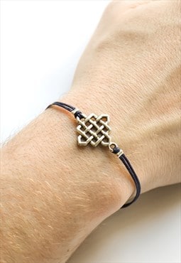 Mens bracelet silver infinity Celtic knot charm black cord