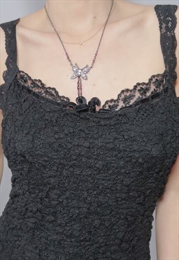 Vintage Milkmaid Balletcore  Black Lace Tank Top