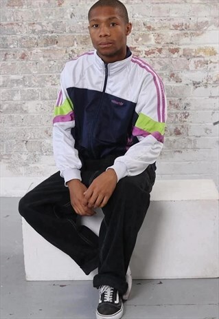 VINTAGE ADIDAS LOGO 3 STRIPE TRACK JACKET NAVY BLUE WHITE