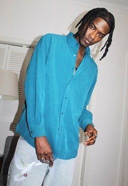 Vintage 90s Turquoise Casual Button Down Shirt 